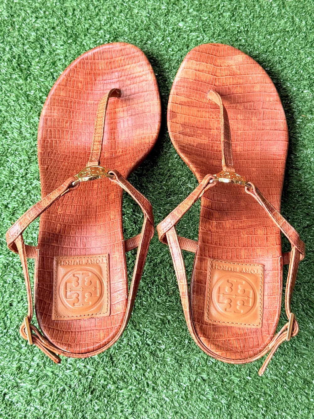 Tory Burch Brown Leather Lizard Embossed Women’s Sandals